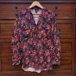 A.N.A. A New Approach Womens XL Floral Button Up Shirt Long Sleeve Dark Boho
